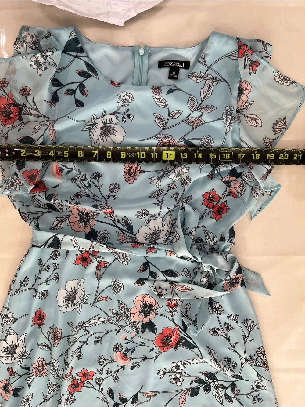 Light Blue Floral High-Low Dress with Tie Waist - Picture 9 of 12